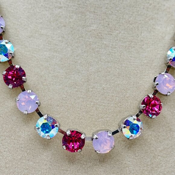 Handmade Swarovski Crystal Necklace | Pink, Fuchsia & Iridescent Elegant Jewelry - Picture 5 of 7